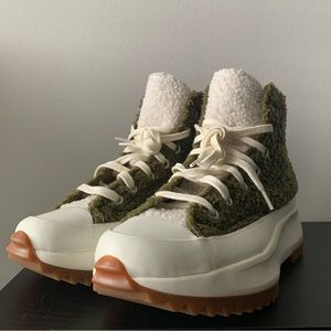 Green Faux Fur Converse